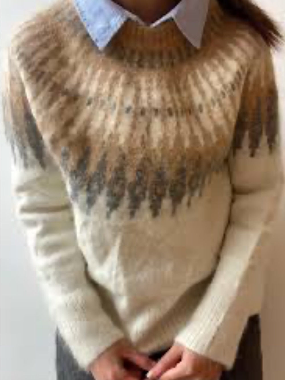 Banana Republic Size S Ivory, Tan & Gray Alpaca Fair Isle Nordic Sweater